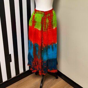 Bohemian Cafe: NWT Multi-colored Full Length Flow Skirt Tie String Size L